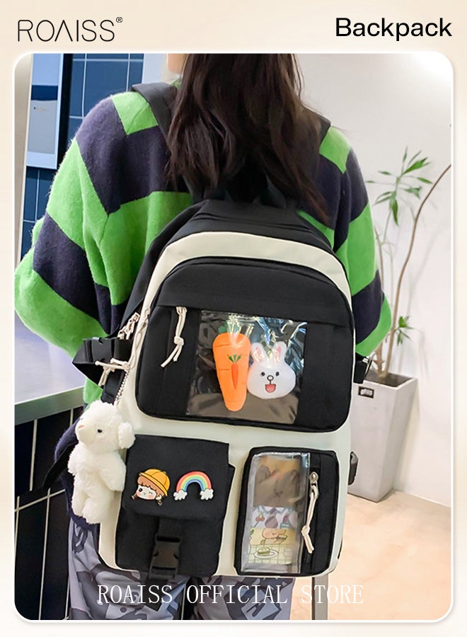roaiss 4-Piece Set Cute Girls backpack, Ergonomic Lightweight Large Capacity Waterproof School Backpack, Adjustable Shoulder Strap Crossbody Bag, Drawstring Pouch Pencil Case, Multiple Compartments, Black - Image 3
